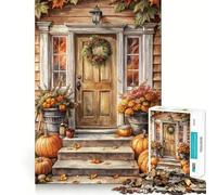 Puzzle per adulti da 1000 pezzi,porta autunnale con zucche e ghirlanda,decorazione facile da incastrare,gioco stimolante per la mente,momento di relax,regalo di compleanno (38x52cm)