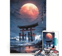 Puzzle per adulti da 1000 pezzi: Porta Torii sotto una luna rossa gioco rompicapo assemblaggio di motivi ottimo regalo per gli appassionati di videogiochi 50x75cm