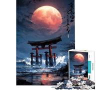 Puzzle per adulti da 1000 pezzi: Porta Torii sotto una luna rossa Sfida educativa sfida difficile gioco divertente per ragazzi dai 14 anni in su (38x26cm)