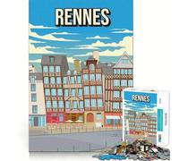 Puzzle per adulti da 1000 pezzi,poster di viaggio vintage di Rennes,Francia,case a graticcio della Bretagna,taglio premium,gioco di abilità mentale,divertimento ozioso,decorazione natalizia da parete