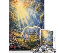 Puzzle per adulti da 1000 pezzi Prato soleggiato con cavalli gioco rilassante un'opera d'arte compleanno e Natale (dimensioni 38x26cm)
