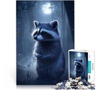 Puzzle per adulti da 1000 pezzi Procione nella foresta al chiaro di luna Fatto di carta,Adatto a partire dai 14 anni Gioco pratico Migliorare l'amore tra le coppie。misurare:38x52cm