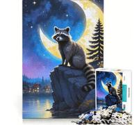 Puzzle per adulti da 1000 pezzi: Procione sotto il cielo illuminato dalla luna gioco educativo difficile compleanno e Natale 38x52cm