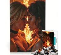 Puzzle per adulti da 1000 pezzi raffigurante due donne al lume di fuoco gioco educativo ideale per passare il tempo durante le vacanze regalo per amici e familiari 38x52cm