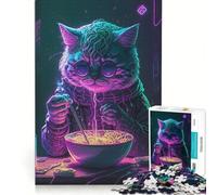 Puzzle per adulti da 1000 pezzi raffigurante il gatto Pat che mangia ramen un gioco rilassante e divertente da fare a casa con poster e foglio di curiosità abbinati 38x52cm
