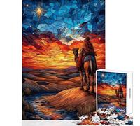 Puzzle per adulti da 1000 pezzi raffigurante il Re Saggio sul Cammello effetto vetrata gioco impossibile attività per famiglie giocattoli fai da te regali unici per compleanno e Natale (38x26cm)