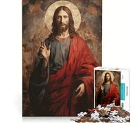 Puzzle per adulti da 1000 pezzi raffigurante il ritratto di Gesù Cristo con aureola ideale per rilassarsi e divertirsi a casa con poster e foglio di curiosità abbinati 38x26cm