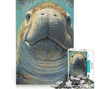 Puzzle per adulti da 1000 pezzi raffigurante il ritratto di un lamantino ideale per giochi rilassanti e attività divertenti da fare in casa con poster e foglio di curiosità abbinati 38x26cm