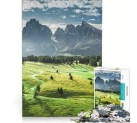 Puzzle per adulti da 1000 pezzi raffigurante l'Alpe di Siusi all'alba, giocattolo educativo, da assemblare, con poster e foglio di curiosità abbinati 50x75cm
