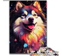 Puzzle per adulti da 1000 pezzi,raffigurante un cane husky colorato,realizzato in legno come decorazione fai da te o regalo di compleanno,50x75cm,divertente artigianato per tutta la famiglia