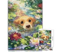 Puzzle per adulti da 1000 pezzi, raffigurante un cane Labrador in uno stagno con ninfee, per un divertimento in famiglia, giocattolo da parete, adatto a partire dai 14 anni (dimensioni 38x26cm)