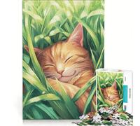 Puzzle per adulti da 1000 pezzi raffigurante un gatto addormentato nell'erba un gioco impossibile che migliora la memoria con pezzi di forma casuale completamente ad incastro 38x52cm