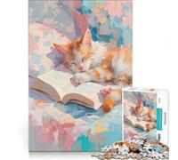Puzzle per adulti da 1000 pezzi raffigurante un gatto addormentato su un libro un gioco pratico impegnativo e stimolante ideale come regalo per tutta la famiglia 38x52cm