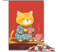 Puzzle per adulti da 1000 pezzi raffigurante un gatto che beve caffè, antistress, sfida difficile, regalo di Babbo Natale segreto per bambini dai 14 anni in su dimensioni 50x75cm