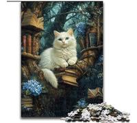 Puzzle per adulti da 1000 pezzi raffigurante un gatto che dorme su una libreria,realizzato in legno,perfetto per decorare la casa o l'ufficio,ideale come regalo di Natale,50X75cm,gioco interattivo