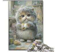 Puzzle per adulti da 1000 pezzi raffigurante un gatto che fa il bagno, adatto a partire dai 14 anni, ideale come regalo per tutta la famiglia (dimensioni 50x75cm)