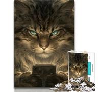 Puzzle per adulti da 1000 pezzi raffigurante un gatto che gioca con il cellulare, un gioco stimolante ideale come regalo per tutta la famiglia (dimensioni 75x50cm)