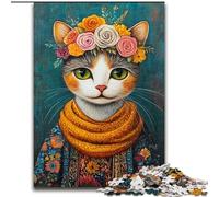Puzzle per adulti da 1000 pezzi,raffigurante un gatto con lo stile di Frida Kahlo Puzzle da 1000 pezzi,stimolante rompicapo per adolescenti,divertente per tutta la famiglia,regalo fai da te