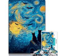 Puzzle per adulti da 1000 pezzi raffigurante un gatto nero nel cielo notturno, ideale come regalo per tutta la famiglia (75x50cm)