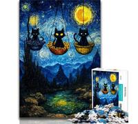Puzzle per adulti da 1000 pezzi raffigurante un gatto nero, un antistress difficile da affrontare, ideale come regalo per tutta la famiglia dai 14 anni in su, 38x26cm