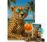 Puzzle per adulti da 1000 pezzi raffigurante un ghepardo con occhiali da sole sulla spiaggiaGioco di abilità cognitive,ideale per momenti di relax e svagoRegalo perfetto per le festività (38x52cm)