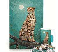 Puzzle per adulti da 1000 pezzi raffigurante un ghepardo su un ramo al chiaro di luna Gioco rilassante, decorazione perfetta, compleanno e Natale 50x75cm