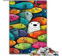 Puzzle per adulti da 1000 pezzi raffigurante un orso bruno e un pesce, ideale come regalo di Natale e Capodanno per adolescenti, 50x75cm