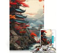 Puzzle per adulti da 1000 pezzi raffigurante un paesaggio giapponese con pagoda e cascata, ideale per il relax, l'interazione genitore-figlio, una collezione d'artista e opere d'arte 38x26cm