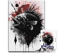 Puzzle per adulti da 1000 pezzi, raffigurante un pesce pescatore, dipinto a inchiostro, giocattolo, gioco intellettuale, decorazione per la casa, regali di Babbo Natale segreto, dimensioni 38x52cm