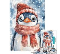 Puzzle per adulti da 1000 pezzi raffigurante un pinguino gelido con cappello e sciarpa rossi gioco educativo giocattolo didattico regalo per donne e uomini (dimensioni 38x52cm)