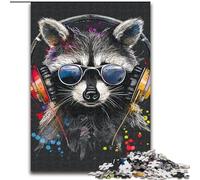 Puzzle per adulti da 1000 pezzi raffigurante un procione con le cuffie, ideale per divertirsi in famiglia, perfetto per le vacanze e per serate di gioco interattive (dimensioni: 26x38cm)