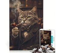 Puzzle per adulti da 1000 pezzi, raffigurante un vecchio gatto inglese con la pipa, gioco educativo, regalo di compleanno, adatto come decorazione da scrivania 38x26cm