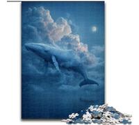 Puzzle per adulti da 1000 pezzi, raffigurante una balena blu tra le nuvole, attività di unione familiare, feste e compleanni, 50x75cm