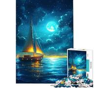 Puzzle per adulti da 1000 pezzi raffigurante una barca a vela sotto la luna piena gioco educativo e stimolante ideale come regalo per attività in famiglia (dimensioni 38x52cm)