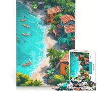 Puzzle per adulti da 1000 pezzi, raffigurante una città costiera nei Caraibi, un gioco impossibile che migliora la memoria, con pezzi di forma casuale completamente ad incastro 38x52cm