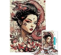 Puzzle per adulti da 1000 pezzi raffigurante una donna asiatica con drago e fiori ideale per rilassarsi imparare giocare fare regali di compleanno o come antistress (dimensioni 38x52cm)