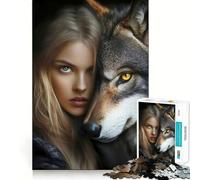 Puzzle per adulti da 1000 pezzi,raffigurante una donna bionda e il suo lupo,con incastro perfetto Gioco di concentrazione,ideale come regalo,per rilassarsi o per un compleanno 50x75cm