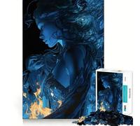 Puzzle per adulti da 1000 pezzi raffigurante una donna dai capelli blu con il fuoco,con bordi puliti Gioco di costruzione che favorisce la concentrazione,divertimento a ritmo lento,regalo di Natale