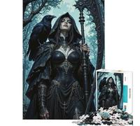 Puzzle per adulti da 1000 pezzi raffigurante una donna gotica con corvo e falce Un gioco pratico per tutta la famiglia compleanni e Natale (dimensioni: 38x52cm)