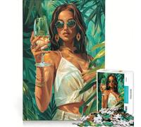 Puzzle per adulti da 1000 pezzi raffigurante una donna indiana moderna che beve ideale per giochi in famiglia e decorazioni murali con pezzi di forma casuale completamente ad incastro 38x52cm