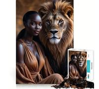 Puzzle per adulti da 1000 pezzi,raffigurante una donna nera e un leone,con intagli precisi Divertimento rompicapo,gioco rilassante,decorazione natalizia da parete 50x75cm