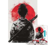 Puzzle per adulti da 1000 pezzi raffigurante una donna samurai con sole rosso Aiuta a stimolare la mente è un oggetto decorativo da parete antistress per ragazzi dai 14 anni in su (38x26cm)