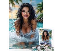 Puzzle per adulti da 1000 pezzi,raffigurante una donna tra le onde dell'oceano tropicale,decorazioni per la casa,giocattoli,idee regalo,gioco rompicapo,per migliorare l'amore tra coppie,38x26cm