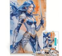 Puzzle per adulti da 1000 pezzi raffigurante una guerriera dai capelli blu, un gioco divertente per tutta la famiglia, con pezzi di forma casuale che si incastrano perfettamente 38x26cm