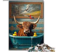 Puzzle per adulti da 1000 pezzi raffigurante una mucca delle Highlands in bagno,giocattoli per l'intrattenimento della famiglia,ideali come regali per tutta la famiglia dai 14 anni in su 50x75cm