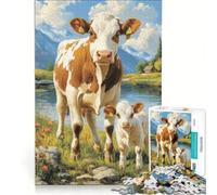 Puzzle per adulti da 1000 pezzi raffigurante una mucca e un vitello in riva al fiume, decorazione da parete, regalo di compleanno, per rafforzare l'amore tra le coppie 38x52cm