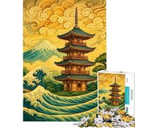 Puzzle per adulti da 1000 pezzi raffigurante una pagoda giapponese con il Monte Fuji e le onde Un'opera d'arte unica ideale come regalo di compleanno o di Natale (dimensioni 38x52cm)