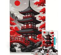 Puzzle per adulti da 1000 pezzi raffigurante una pagoda giapponese con ponte rosso, un gioco rompicapo impegnativo da completare, parte di una collezione d'artista, opera d'arte 50x75cm