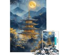 Puzzle per adulti da 1000 pezzi raffigurante una pagoda giapponese sotto la luna piena Gioco rilassante per adulti perfetto come decorazione e ideale come regalo (dimensioni 38x52cm)