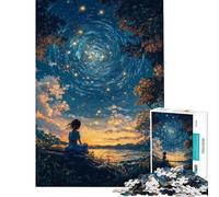 Puzzle per adulti da 1000 pezzi raffigurante una ragazza che guarda il cielo stellato Gioco rilassante per adulti taglio di precisione compleanno e Natale (dimensioni 38x26cm)